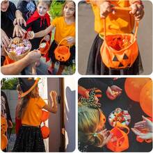 1pc/5pcs/10pcs Halloween Pumpkin Themed Non-woven Candy Bag Trick-or-treat Goodie Bag Portable Pumpkin Candy Holder Gift For Halloween Party Supplies