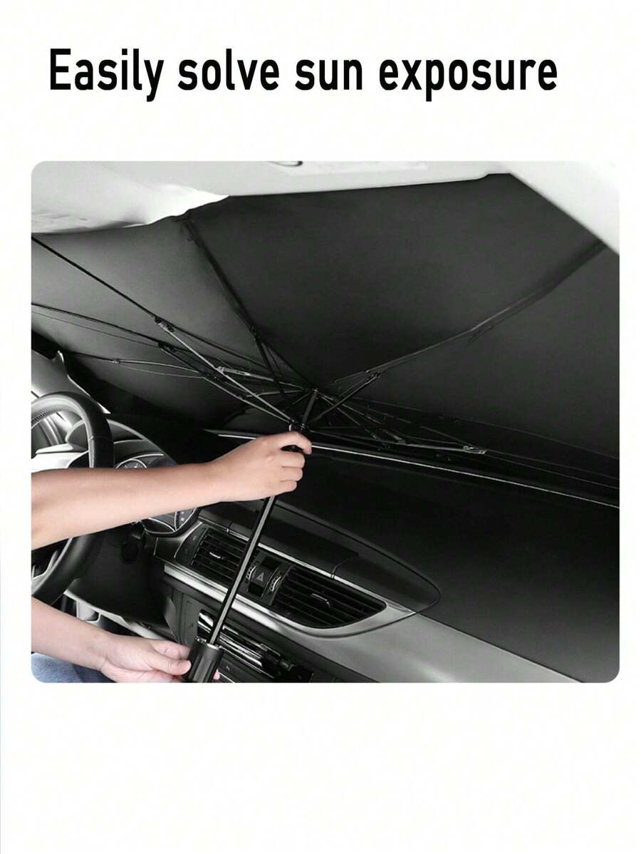 Car Heat Insulation Sunshade Umbrella - Black - View 1