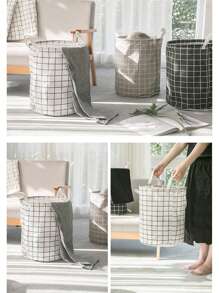 1只18英寸亞麻污衣籃,可折疊圓形防水組織桶,適用於裝衣物、兒童玩具等物品,具有大容量存儲功能,帶手柄 - Grey - 查看 9