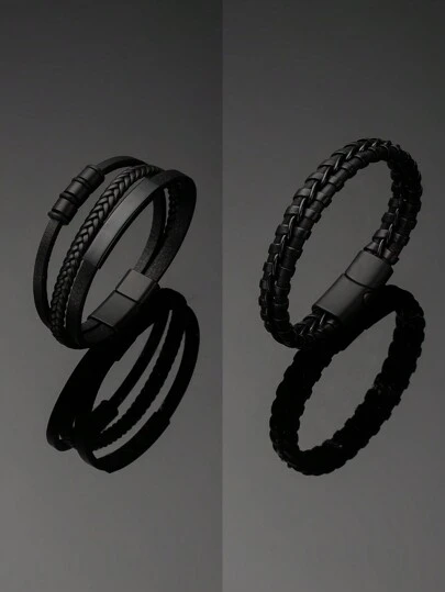 1 Stück modisches Geschäfts-Armband für Herren aus PU-Leder & Metall, geeignet als Geschenk zu Feiertagen oder Geburtstag