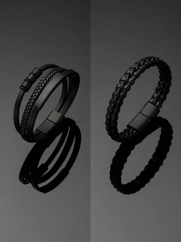 1 Elegante O Negócio Couro Do Plutônio Metal Bracelete Adequado Para Feriado Presentes De Aniversário