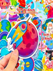 50入組/袋太空星球pp貼紙套裝,包括彗星,太空人和宇宙飛船設計,適用於裝飾海報,筆記本,行李箱,以及兒童diy項目 - 彩色 - 查看 2