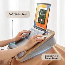 Lap Laptop Desk - Portable Lap Desk With Pillow Cushion, Fits Up To 15.6 Inch Laptop, With Anti-Slip Strip & Storage Function For Home Office Students Use As Computer Laptop Stand, Book Tablet - Brown - View 4
