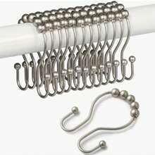 12pcs Rust-Resistant Stainless Steel Shower Curtain Hooks - Anti-Drop Double Hooks For Smooth Sliding & Balance - Silver - View 1