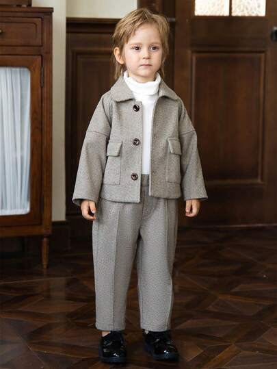 2pcs/set Young Boys' Casual Suit Jacket And Pants, Great For Formal Occasion, Autumn/winter