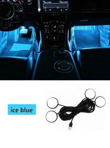1pc car foot USB one tow four ice blue atmosphere light Car interior decorative light general purpose - Blue - View 1