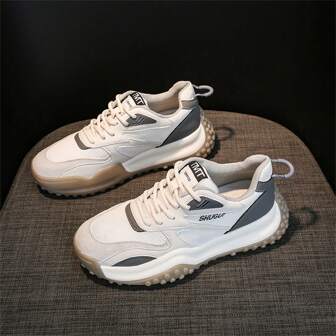 Women's Fashionable Color Block Lace-Up Chunky Sneakers, Outdoor Sports Casual Shoes