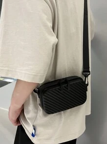 1 件黑色压印防水拉链 PU 皮包，时尚，适合日常使用、旅行、约会、男士礼物斜挎包单肩包侧包方形包节日旅行必需品通勤商务休闲户外商务男士夏季男士礼物大学包父亲节礼物新生书籍返校多功能宿舍大学男士单肩包男士包斜挎包侧包学生学校用品秋季信使包男士包圆筒包老钱万圣节圣诞礼物男士尖叫男士包男士包冬季 - 黑色 - 查看 8