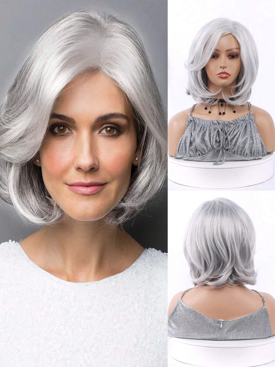 amir hair Ngắn Dợn sóng Tóc giả Bóng Màu xám Hỗn hợp Trắng Quăn Bob Tóc giả Đối với phụ nữ Cằm Chiều dài Xám Nhiều lớp Dợn sóng Bob Tóc giả Tóc mái Vẻ ngoài Tự nhiên Tóc giả tổng hợp Đối với Quý cô Hằng ngày Hóa trang Tóc Tóc giả - Màu Xám nhạt - Xem 1