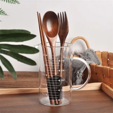 1pc Three-piece Spoon, Fork And Chopsticks Creative Adult Wooden Wire-wrapped Tableware Set - Phoebe color - View 4