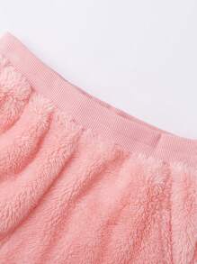 Annil 少女服飾，舒適美觀的絨毛家居服套裝，冬季保暖厚實褲子粉色 - 粉色 - 查看 4