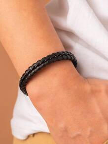 1個時尚商務pu皮革金屬貴族手鏈,適合作為假日生日禮物 - 黑色 - 查看 2