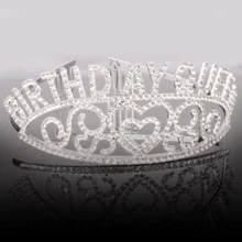 Heart Shaped Birthday Crown With Full Diamond And Letter Design, Headband For Girls In Birthday, Party, Photography - Silver - View 3