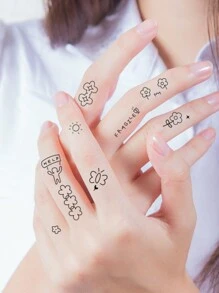 4 張手指刺青臨時水轉印刺青貼紙 Diy 人體藝術男士女士 - 黑色 - 查看 4