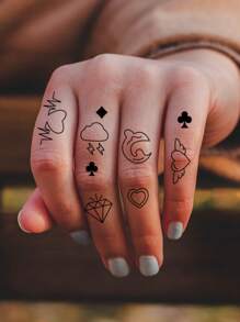 4 張手指刺青臨時水轉印刺青貼紙 Diy 人體藝術男士女士 - 黑色 - 查看 2