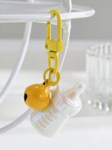 1pc Unisex Acrylic Ab Color Milk Bottle Shaped Keychain For Backpack & Handbag Decoration, Suitable For Students - White - View 2