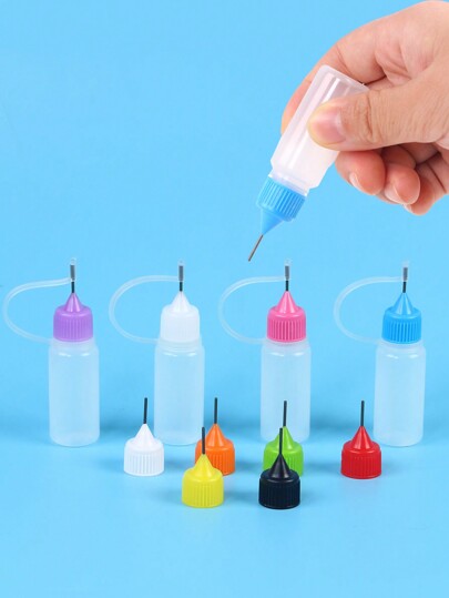 Frasco Aplicador De Ponta De Precisão, 10Ml, 4 Frascos De Aperto De Ponta De Agulha E 10 Pontas Para Pintura Acrílica, Quilling Diy E Artesanato Em Papel