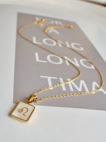 MECYLIFE 1 Pièce Collier Signe Du Zodiaque De Coquille, Pendentif Carré En Acier Inoxydable Avec Coquille Blanche, Parfait Pour Les Femmes
