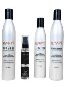 Kit Shampoo,Acondicionador,Keratina,Gotas de Seda sin Sulfatos, Parabenos ni Sales para mujer de la marca BUSQ´t - Champán - Ver 1