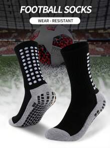 1 雙防滑膠加厚毛圈覆蓋中小腿籃球/足球襪,適合成人男士,秋冬