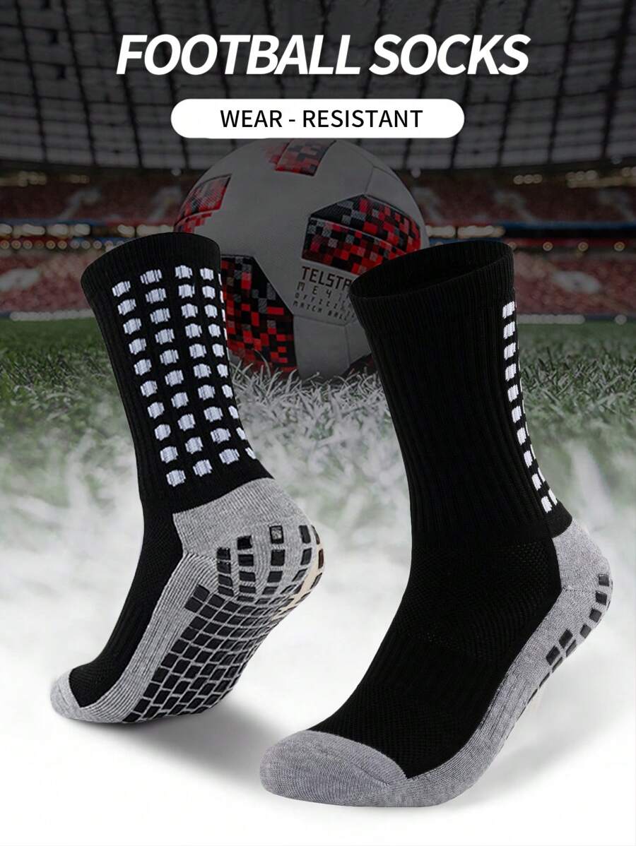 1 雙防滑膠加厚毛圈覆蓋中小腿籃球/足球襪,適合成人男士,秋冬