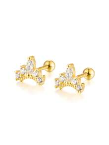 一对 S925 纯银皇冠螺丝耳环镶嵌锆石别致优雅简约耳环适合女性日常礼物