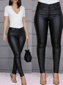 Pantalon Vinipiel Tipo Vaquero Mujer - Negro - Ver 3