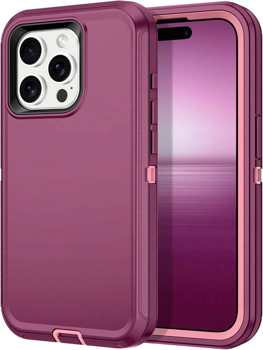 Burgundy 3-Layer Full Body Heavy Duty Protective Case Compatible With Apple, Made Of Tpu+Pc Material, Shockproof/Dustproof/Anti-Drop - Burgundy - View 1