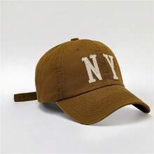 咖啡色 Ny 字母刺繡棒球帽,韓版頭圍頭形凸顯遮陽帽,戶外運動帽子 - 咖啡棕 - 查看 2