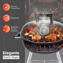 Parrilla de carbón, Parrilla de carbón portátil de 14 pulgadas, Parrilla de barbacoa con tapa  Parrilla de carbón pequeña para patio trasero, camping, barco - Negro - Ver 6