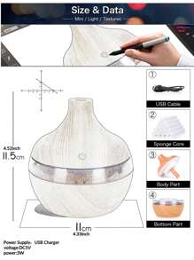 1pc ABS Humidifier, Modern Wood Grain Pattern 7-color Desktop Atomizer Hydrating Device For Home - Coffee Brown - View 12