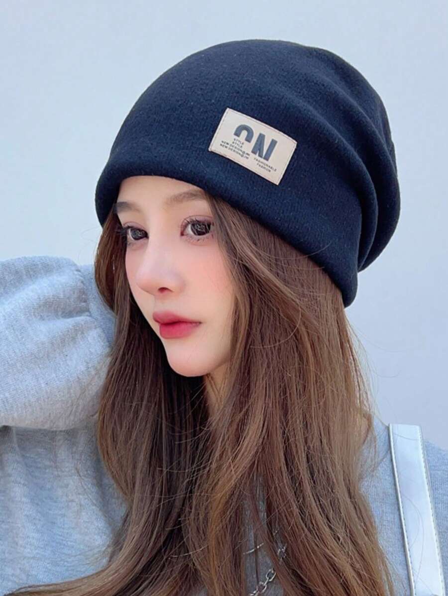 可愛針織帽子，適用於秋冬季節，保暖頭巾，韓國風格針織水桶帽（深藍色） - 藏蓝色 - 查看 1