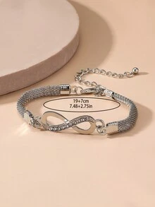 1pc European And American Fashion Infinite 8-Digit Infinity Silver-Plated Bracelet Diamond-Encrusted Moebius Bracelet - Silver - View 1