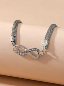 1pc European And American Fashion Infinite 8-Digit Infinity Silver-Plated Bracelet Diamond-Encrusted Moebius Bracelet - Silver - View 3