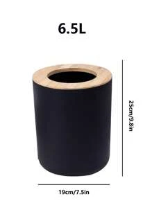 Black Trash Can With Bamboo Lid - Black - View 7