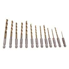 13入組鈦鍍覆高速鋼鑽頭組,1/4"六角桿鑽頭工具,1.5-6.5毫米 - 金色 - 查看 3