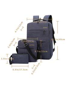 Simple & Lightweight 3pcs/set Large Capacity 15.6 Inch Laptop Backpack, Shoulder Bag & Handbag, Unisex - Blue - View 6