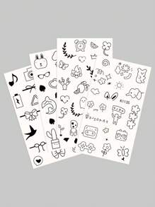 4 張手指刺青臨時水轉印刺青貼紙 Diy 人體藝術男士女士 - 黑色 - 查看 5