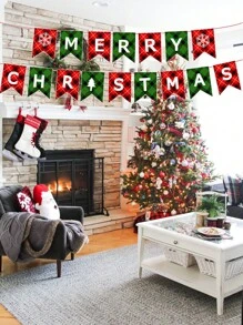 1 Biểu ngữ Giáng sinh vui vẻ, Biểu ngữ treo giấy đỏ xanh, Biểu ngữ Giáng sinh ông già Noel, người tuyết, dùng để trang trí lò sưởi trong nhà ngoài trời và trang trí tiệc - Nhiều màu - Xem 1