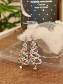 1對奢華而精緻的聖誕樹造型耳環,適用於女性在任何場合佩戴 - 銀色 - 查看 2