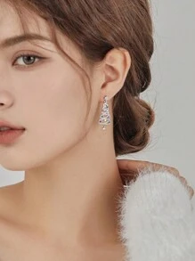 1對奢華而精緻的聖誕樹造型耳環,適用於女性在任何場合佩戴 - 銀色 - 查看 5