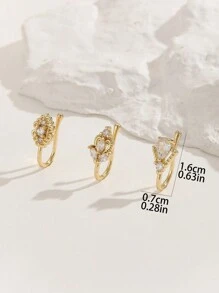 Bộ 3 khuyên mũi giả hình trái tim và lá bằng đồng đính đá Zirconia thời trang, thích hợp cho nữ giới đeo hàng ngày, quà tặng Ngày của Mẹ. - Vàng - Xem 3