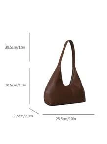 1pc Brown Pu Zipper Shoulder Bag With Rivet Decoration, Suitable For Ladies' Daily Use - Brown - View 2