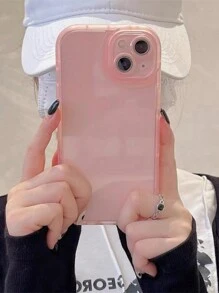 貓眼設計粉色iPhone 15 Pro Max/12簡約保護殼，透明帶凸起邊緣和鏡頭保護，柔軟矽膠外殼