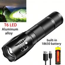 1pc Aluminum Alloy Multifunctional Zoomable Rechargeable High Light Led Flashlight For Outdoor Fishing, Night Running And Camping - Black - View 1