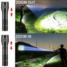 1pc Aluminum Alloy Multifunctional Zoomable Rechargeable High Light Led Flashlight For Outdoor Fishing, Night Running And Camping - Black - View 6