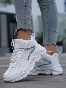Women's Fashionable Breathable, Comfortable, Slip-resistant, Wear-resistant, High-top Sneakers With Round Toe And Lace-up Design - White - View 2