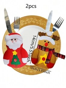 2pcs Christmas Felt Placemat And Cutlery Holder, Party Restaurant Kitchen Decor, Christmas Dining Table Centerpiece, Christmas Gift, Snowman, Reindeer, Santa Claus, Christmas Tree, Random Colors And Styles - Multicolor - View 6