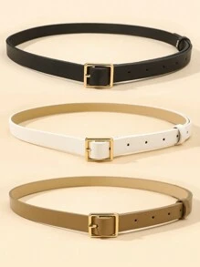 3pcs/Set Ladies' Pu Dress With Square Buckle, S And Belt For Fashionable Commuting And Daily Use Summer, School Fall, Autumn, Halloween - Multicolor - View 2