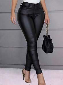 Pantalon Vinipiel Tipo Vaquero Mujer - Negro - Ver 2